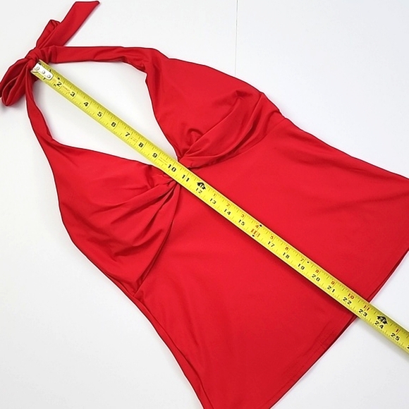 DKNY Women's Red Halter Tankini Top V Neck Padded Cups 4-Way Stretch Sz M - Picture 8 of 11